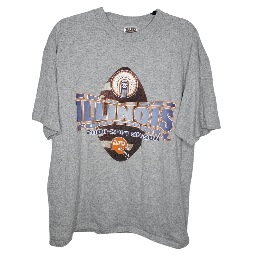 Vintage Y2K Illinois Football Fighting Illini Double Sided Graphic T-Shirt Sz XL